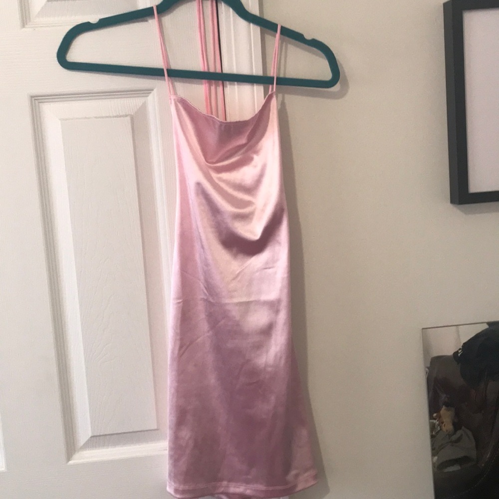 pink silky mini dress